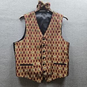 FUMAGALLI Burgandy Gold Polyester Medium Formal Waistcoat Vest Matching Bow Tie